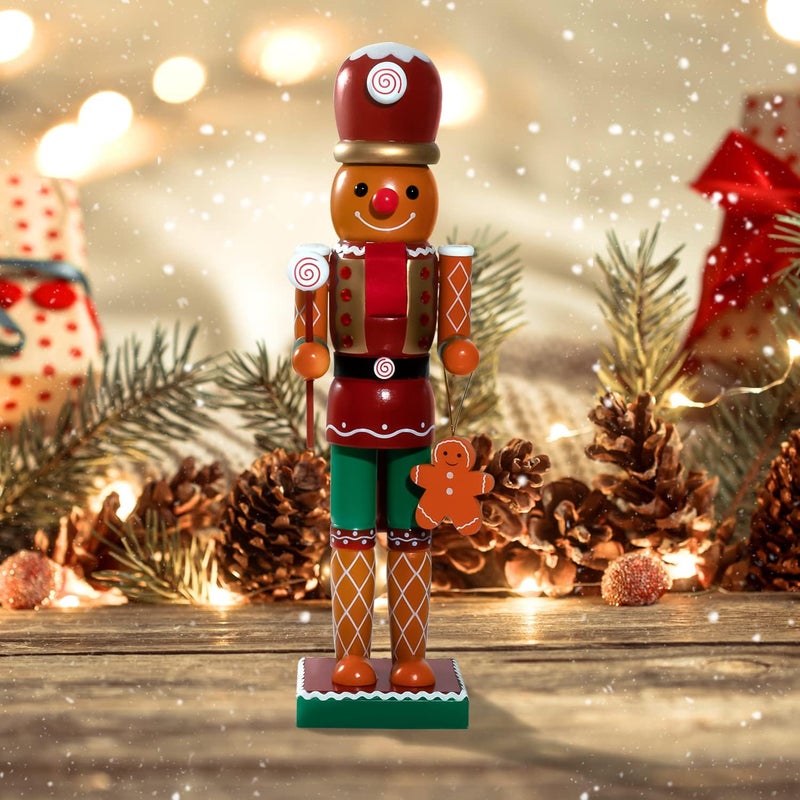 WVIOUOPU Gingerbread Nutcracker Christmas Decorations - 14 Inch Wooden Handmade Candyland Nutcracker Figures Christmas Ornaments Gifts for Indoor Outdoor Holiday Home Party Table Xmas Decor - Image 1